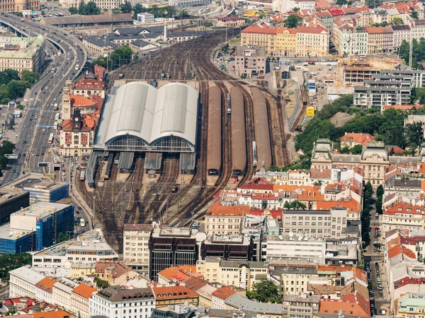 Prague Cze Maio 2018 Vista Aérea Sobre Praga Estação Ferroviária — Fotografia de Stock