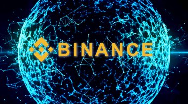 Binance bir finans borsası. Şifreli Para Birimi konsepti. Kripto para birimi BNB Binance madeni parası