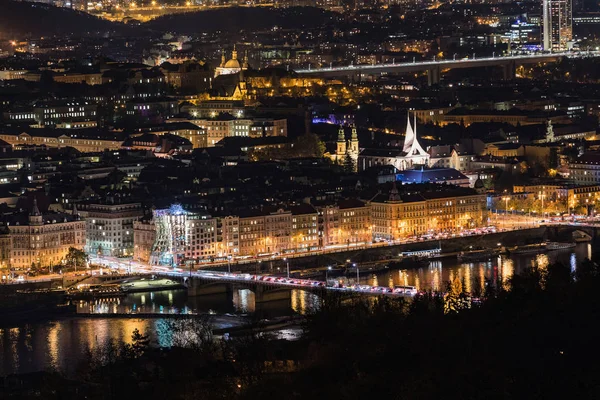 Vista Aérea Nocturna Ciudad Vieja Praga Con Iconos Como Casa — Foto de Stock