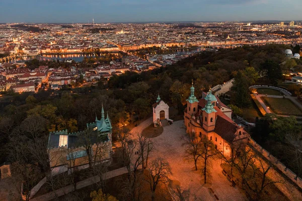 Вечір Панорама Міста Прага Skyline Праги Вид Вежі Petrin Чеська — стокове фото