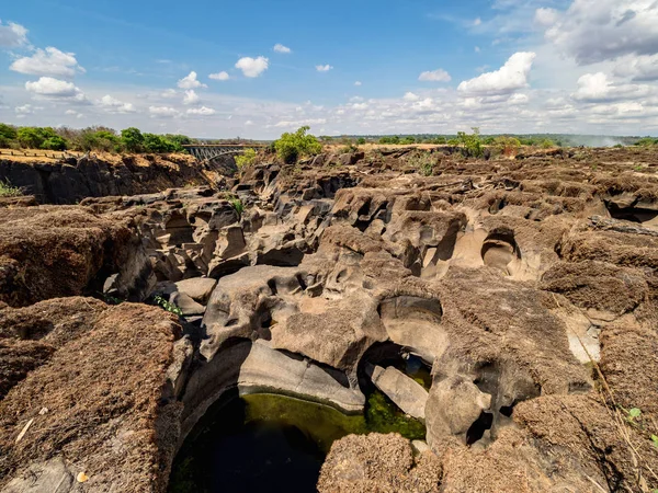 Het Droogbed Van Zambezi Rivier Buurt Van Victoria Falls Aan — Stockfoto