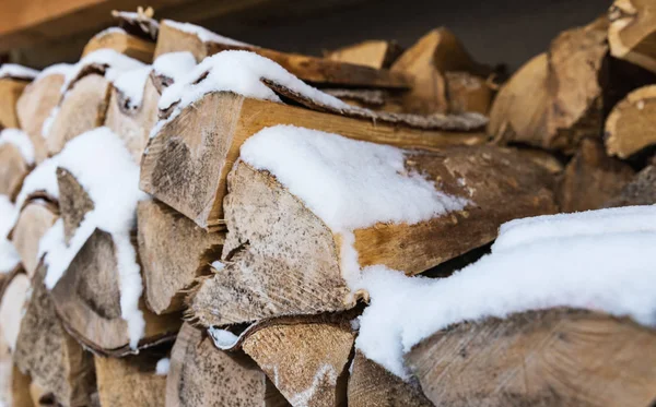 Slag the wood into the fireplace with snow, Outside storage of wood, harvested under snow.