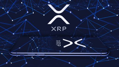 Ripple Xrp kripto para ağı ve cep telefonu, mavi