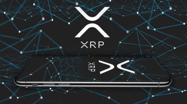 Ripple Xrp kripto para ağı ve cep telefonu, mavi