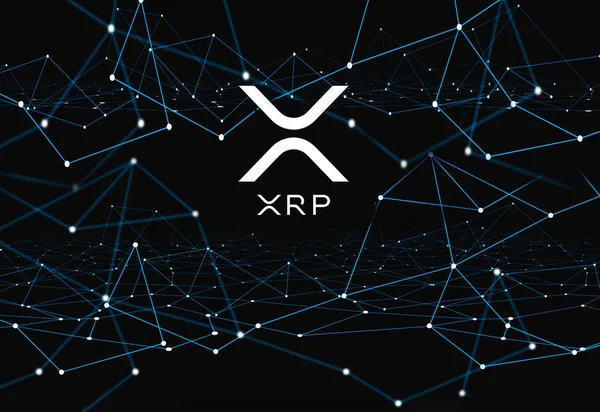 Mavi soyut arka plan üzerinde Ripple Xrp kriptopara ağı