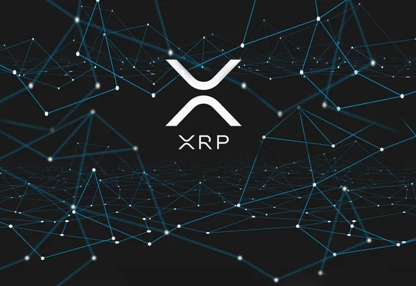 Сеть криптовалют Ripple XRP на синем фоне — стоковое фото
