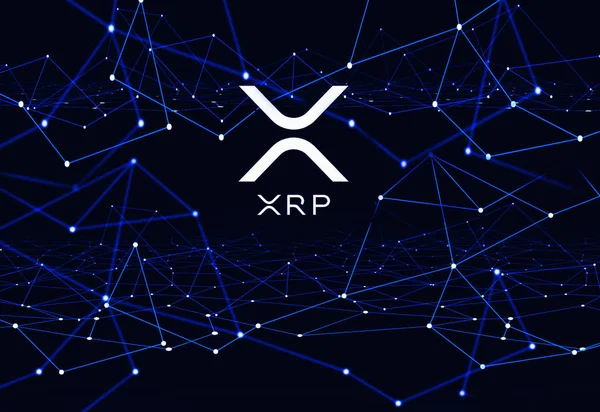 Ripple XRP cryptocurrency network on blue abstract background — Stock Photo, Image