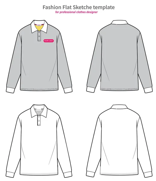 Long sleeve Polo T-shirt template for garments  or textiles. Long sleeve t-shirt sketch design.