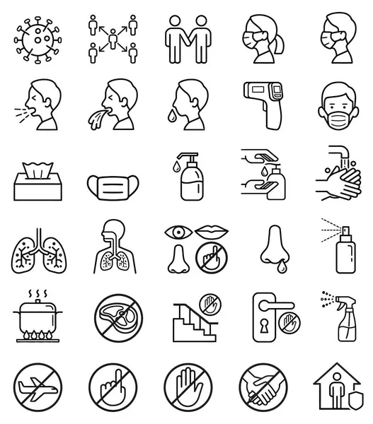 COVID-19 Coronavirus prevention tips. COVID-19 icon set. Coronavirus prevention line icon set. Coronavirus icon set.