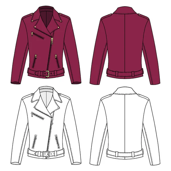 Jacket technical sketch for woman. Outline jacket illustration isolated on white.