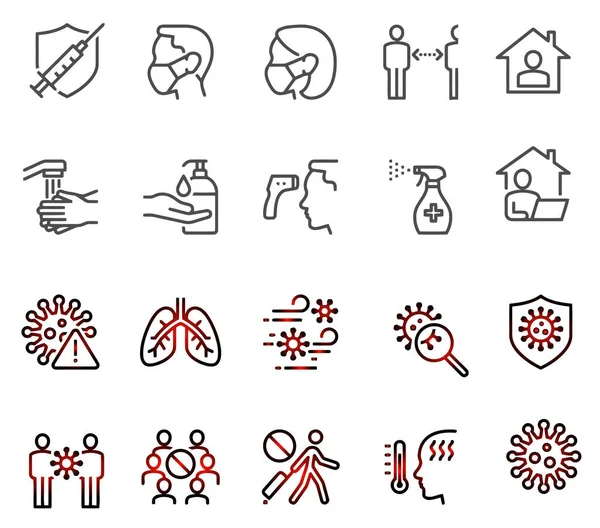 Covid19 pandemic prevention icons. COVID-19 complete icon set. Covid-19 coronavirus icons.