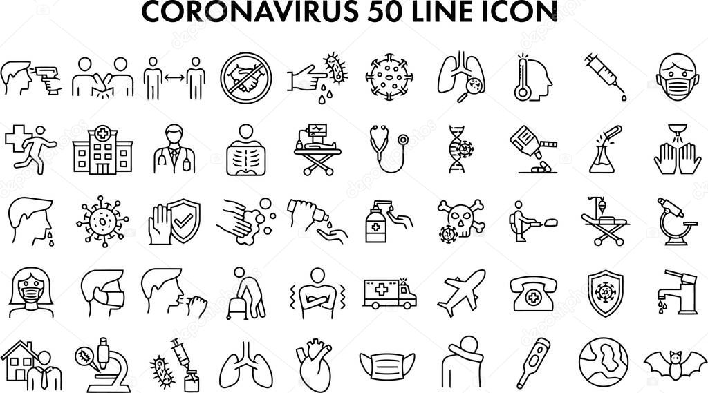 COVID-19 coronavirus 50 icon set. COVID-19 complete icon set. Covid-19 icons.