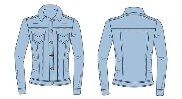 Mujer Plantilla Chaqueta Primavera Chaqueta Vaquera Azul Denim Aislada Blanco — Archivo Imágenes Vectoriales