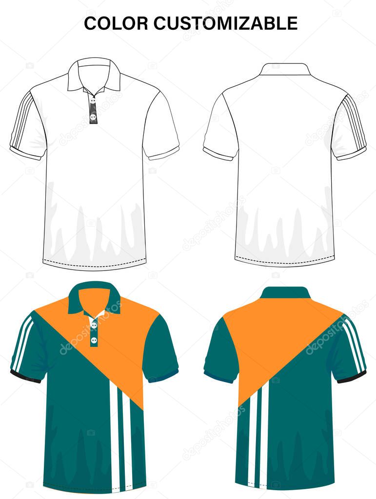Jersey sports polo template. Sports polo technical sketch template. Sports jersey polo drawing template.