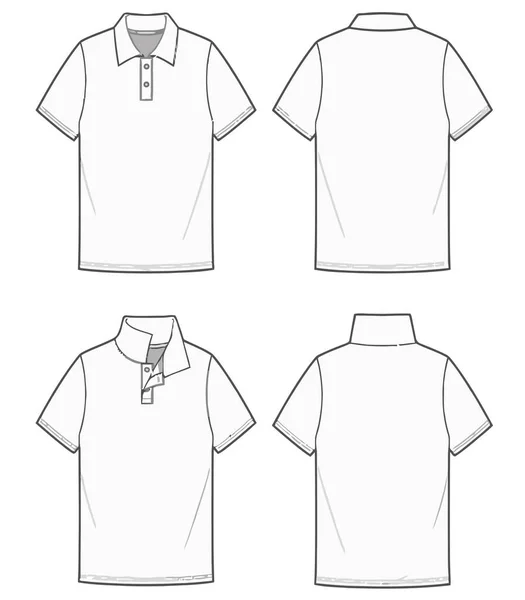 空白马球T恤模板 Polo T恤技术缝纫图案或Polo衫草图模板 — 图库矢量图片