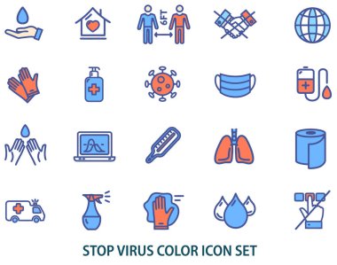 COVID-19 koronavirüs önleme ikonları. Coronavirus önleme ipuçları ve simge seti. Covid-19 önleme simgeleri.