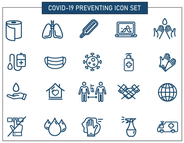 COVID-19 Coronavirus önleme simgeleri ipuçları. Coronavirus önleme çizgisi simgesi hazır. Coronavirüs simgesi seti.