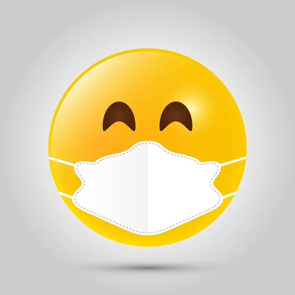 Emoji Met Wit Mondmasker Gele Emoji Icoon Grijs Sjabloon Vectorillustratie — Stockvector