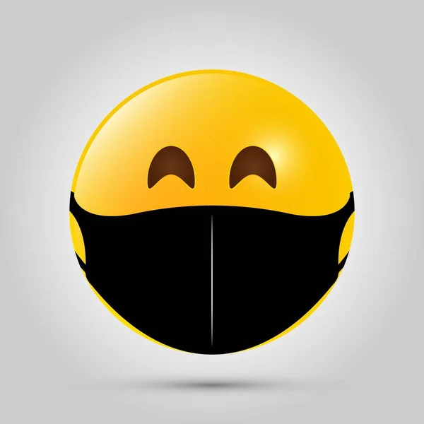 Emoji Czarnej Masce Żółta Ikona Emotikony Szarym Szablonie Ilustracja Wektora — Wektor stockowy