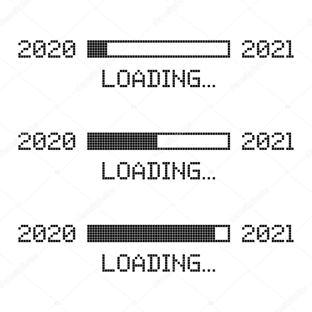 Set pixelated progress bar showing loading of 2021