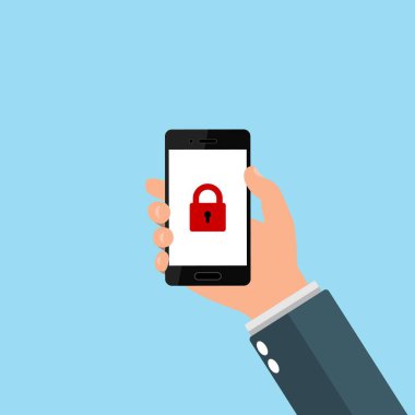 Kilitli asma kilit, el cep telefonu kilidi, güvenli cep telefonu rozeti ikonu. Simgeyi akıllı telefon ekranına kilitle