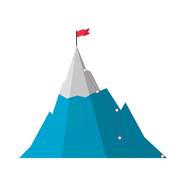 Montanha Com Bandeira Vermelha Com Rota Para Topo Caminho Para —  Vetores de Stock