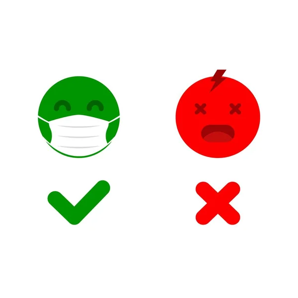 Emoji Avec Masque Sans Masque Règles Pendant Virus Droite Faux — Image vectorielle