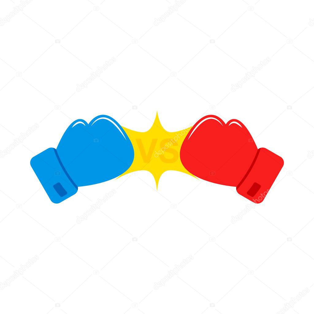 Red and Blue Boxing gloves. Vs. Versus battle. Confrontation between two boxing gloves. Vector