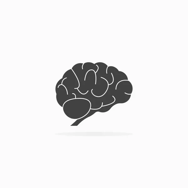 Icona Del Cervello Umano Ombra Bianco Vettore Sfondo Isolato — Vettoriale Stock