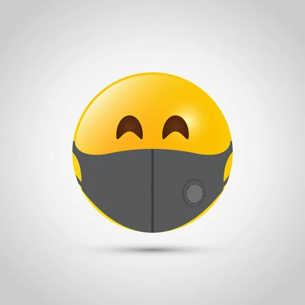 Emoji Szarą Maską Oddechową Żółta Ikona Emotikony Szarym Szablonie Maska — Wektor stockowy