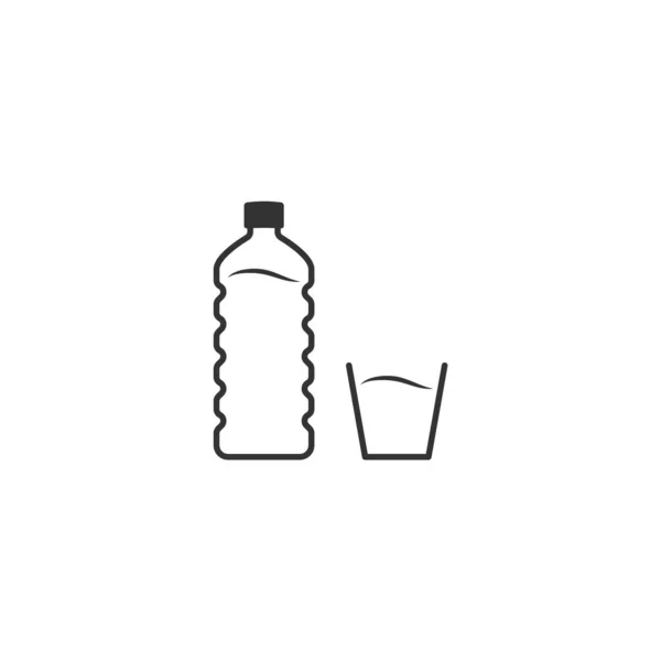 Plastikowa Butelka Szklanka Wody Ikona Linii Wytłaczana Butelka Płaska Konstrukcja — Wektor stockowy