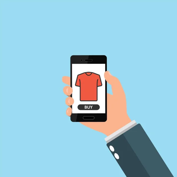 Online Einkaufskonzept Smartphone Der Hand Kaufen Kleidung Online Shop Shirt — Stockvektor