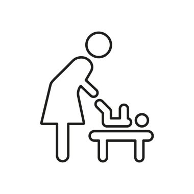 Anne Altını Değiştiren Bebek Bezi İkonası. Bebek bakımı, ebeveynlik ve hijyen ana hatları sembolü. Çocuk yuvası ve çocuk odası tabelası. Düzenlenebilir Vuruş. İzole Vektör İllüstrasyonu.