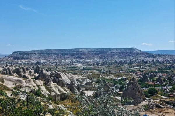 Panorama Amazing Cappadocia Blue Sky Beautiful Mountain Wide Flat Top — Stock Photo, Image