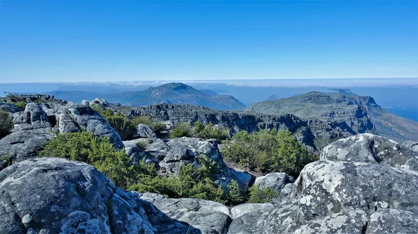 Alpine Landscape Ancient Gray Boulders Lie Flat Summit Table Mountain — Stock Photo, Image