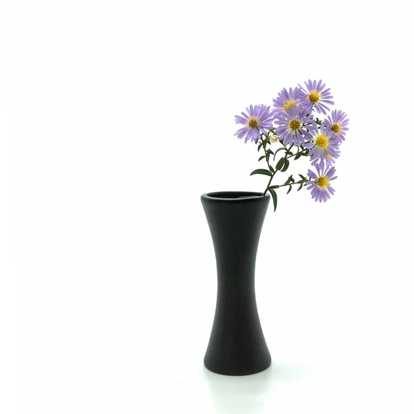 Small Ceramic Black Vase Gracefully Curved Shape Rough Surface Vase — Stock Photo, Image