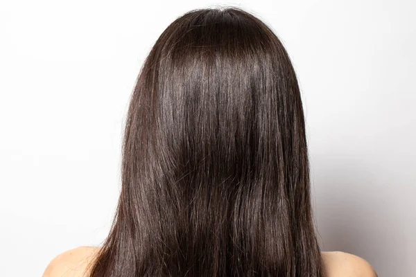 Donker Recht Haar Ongeverfd Achteraanzicht Brunette — Stockfoto