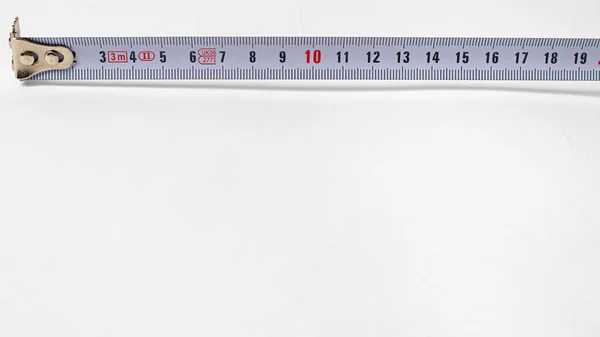 Nastro Misura Con Numeri Centimetri Sfondo Bianco Strumenti Costruzione — Foto Stock