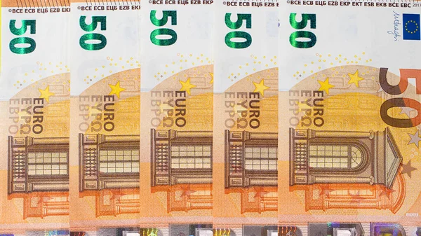 Фрагмент Банкноти Ятдесят Євро Крупним Планом Валютні Гроші — стокове фото