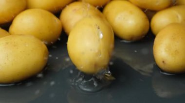 Patateslerin yavaşça suya düşmesi, su sıçratması..