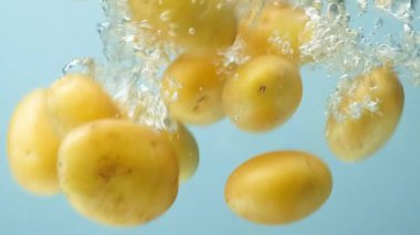 Tüm soyulmamış patatesler suya batırılmış ve kabarcıklar yavaş hareket ediyor..