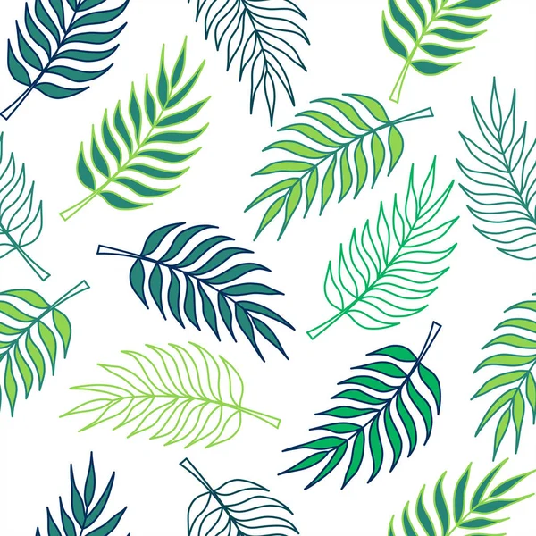 Beyaz arka planda yeşil palmiye yaprakları olan tropik desenler. Duvar kâğıdı, arkaplan, davetiye, ambalaj, tasarım projeleri, tekstil koleksiyonu
