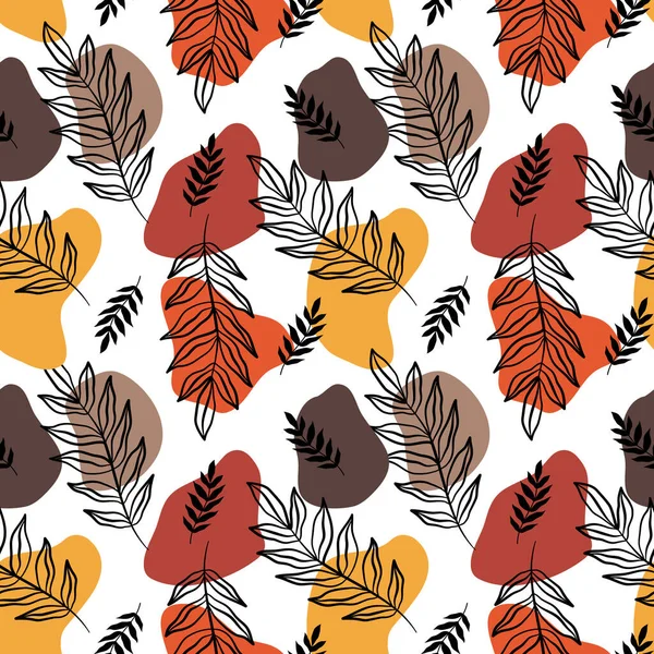 Yapraklar pürüzsüz desenli, sonbahar renklerinde. Palmiye ağacı tropikal tasarımı