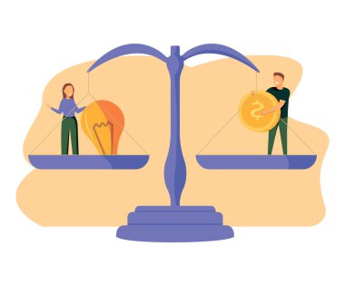 Vektör illüstrasyon, takım çalışması, şirket eğlencesi ve yoga dersleri. Fikir, zaman ve iş arasında iyi bir denge. yaratıcı metafor zamanı paradır.