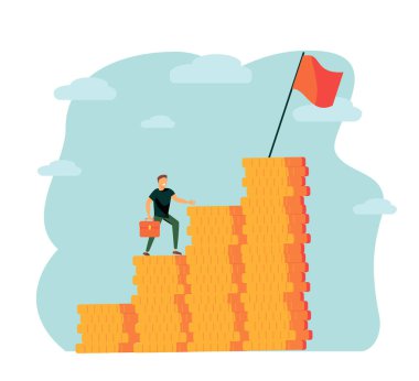 Vektör illüstrasyonu, insanlar hedeflerine ulaşmak için sütunlar üzerinde koşarlar, motivasyonu artırırlar, hedefin başarısına giden yol - Vektör illüstrasyonu