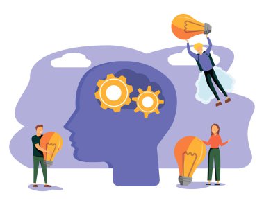 Ticari grafiklerin sunucu yaratıcı illüstrasyonu, şirket fikir ve soyut kişiler için ortak arayışta.