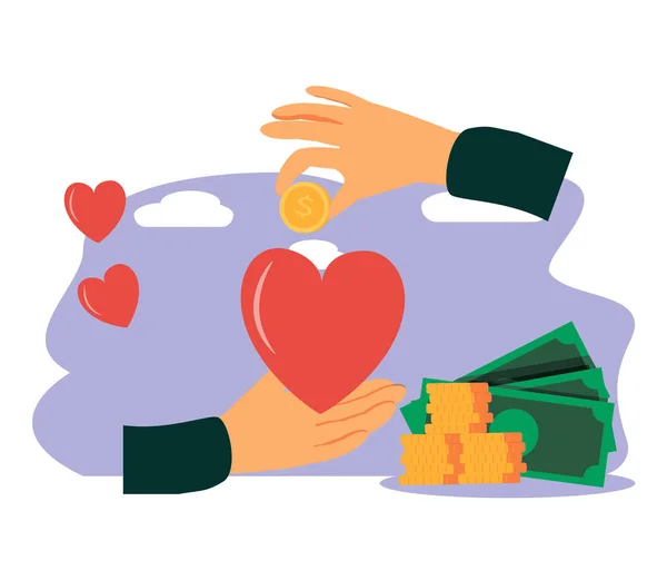 Filantropické Vektorové Ilustrace Plochý Koncept Dobrovolných Charitativních Organizací Symbolická Láska — Stockový vektor