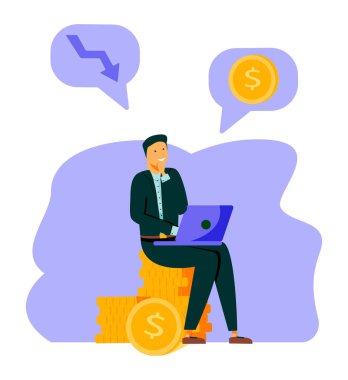 Vektör çizimi, mali sorunlar, ekonomik kriz, iş iflası, ofis çalışanına baş ağrısı ve ödenmemiş borçla baskı yapıyor