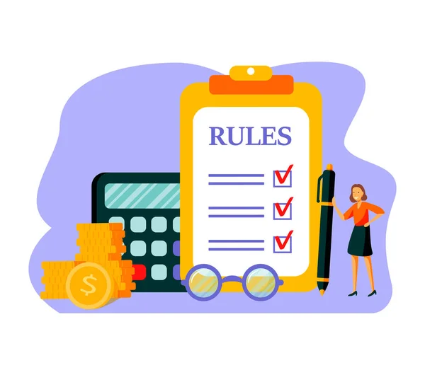 Rules Vector Illustration Flat Tiny Regulations Checklist Persons Concept Restricted — Stock Vector