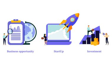 Girişimcilik soyut konsept vektör çizimi seti. İş fırsatı, başlangıç, yatırım, finans danışmanı, başlangıç açılışı, bayilik, iş girişimi, soyut metafora danışmanlık.